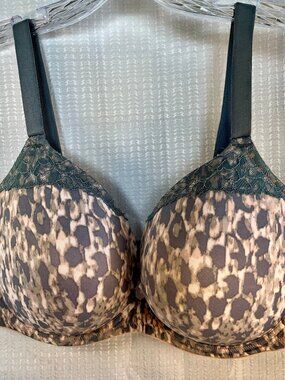 Dream Fit Full Figure Plunge Underwire Bra Grey Leopard 42DD